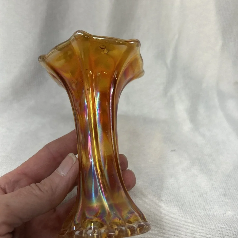 Thin Rib & Drape Marigold  Imperial Carnival Glass  Mini Vase